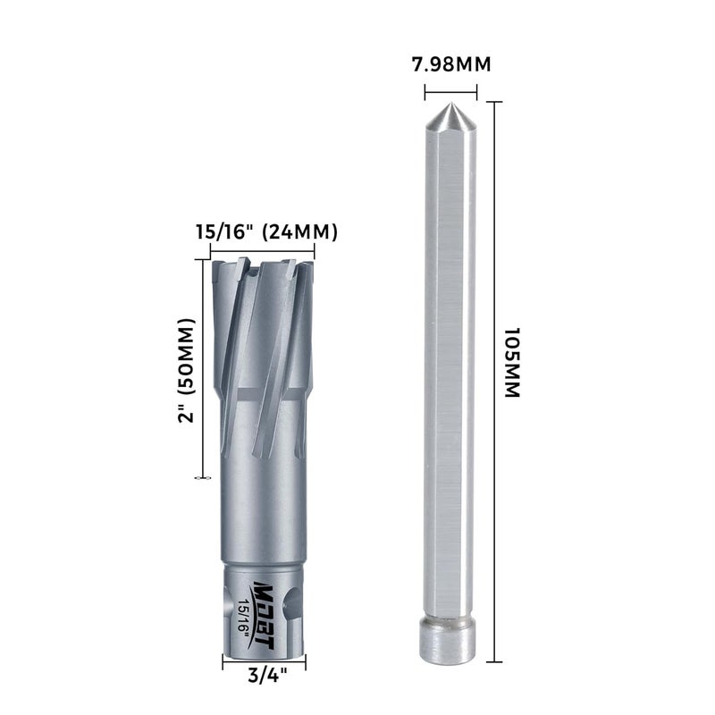 MDBTTOOLS TCT Annular Cutter, 15/16" Diameter and 2INCH Depth, Universal Shank Compatible with 3/4" Weldon Shark and Other Standard Tool Holder - Image 2